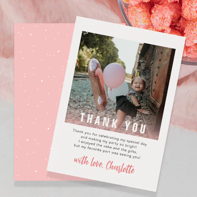 Modern 1st Birthday Kids Party Thank You Card | Zazzle