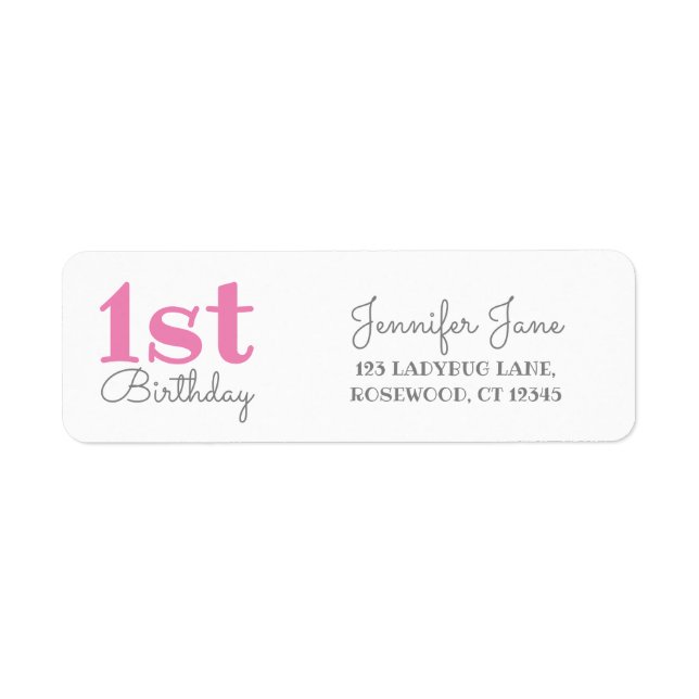 Modern 1st Birthday Party in Pink Return Address Label (Front)