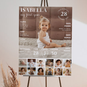 Modern 1st Birthday Photo Milestone Poster