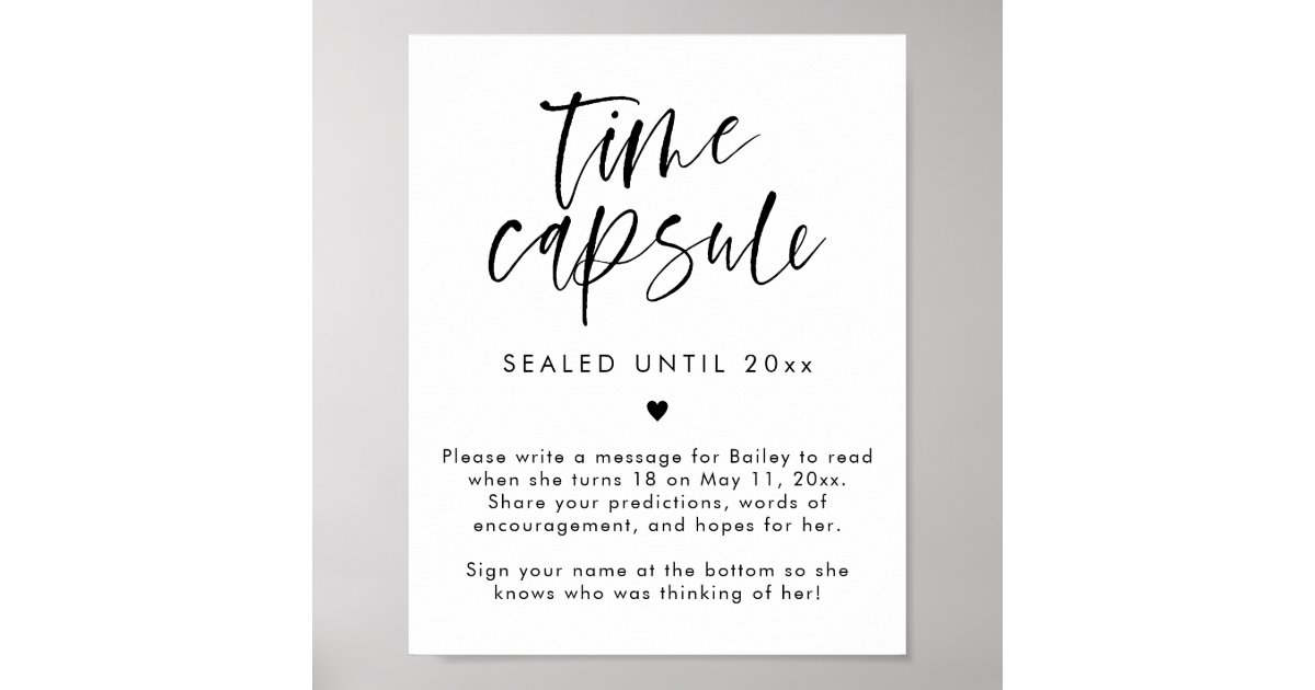 Modern 1st Birthday Time Capsule Sign | Zazzle