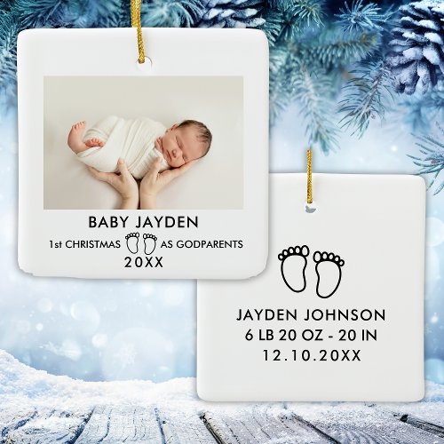 Modern 1st Christmas As Godparents Photo Ceramic Ornament