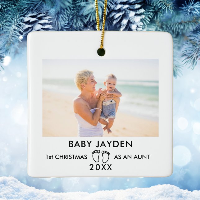 Modern 1st Christmas Aunt New Baby Photo Ceramic Ornament (Modern 1st Christmas Aunt New Baby Photo Ceramic Ornament
)