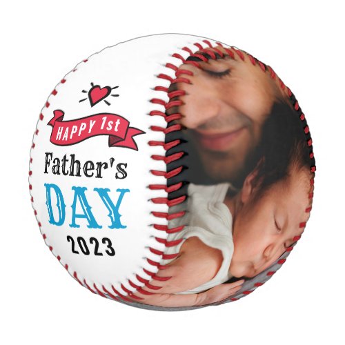 Modern 1st Fathers Day Baby Photo Typography Baseball