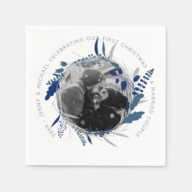 MODERN 1st YEAR Engaged or Married PHOTO Party Napkins (Front)