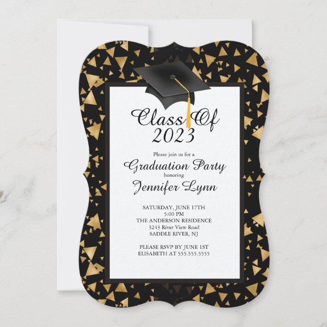 Modern 2015 Gold Black Graduation Party Invitation (Front)