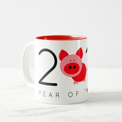 Modern 2019 Year of the Pig Happy Chinese New Year Two_Tone Coffee Mug