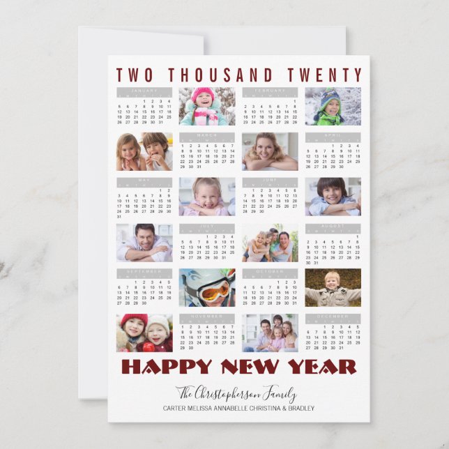 Modern 2020 Calendar Photo Collage Happy New Year Holiday Card (Front)
