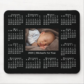 Modern 2020 Calendar Your Photo and Name on Black Mouse Pad