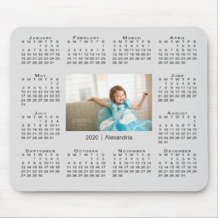 Modern 2020 Calendar Your Photo and Name on Gray Mouse Pad