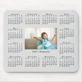 Modern 2020 Calendar Your Photo and Name on Gray Mouse Pad