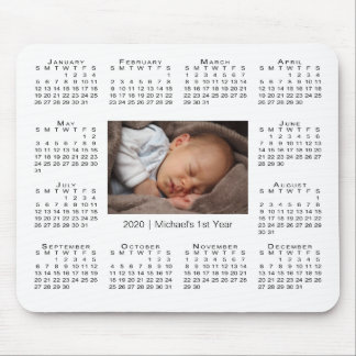 Modern 2020 Calendar Your Photo and Name on White Mouse Pad