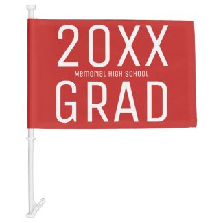 Modern 2020 Grad and School Name Red Graduation Car Flag