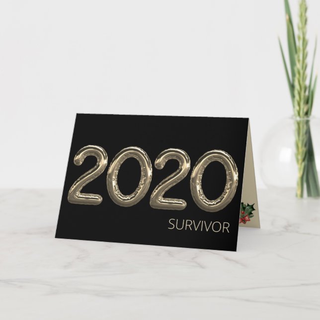 Modern 2020 Survivor Black gold Christmas Holiday Card (Front)