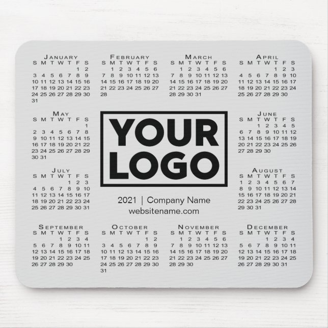 Modern 2021 Calendar Business Company Logo Gray Mouse Pad (Front)
