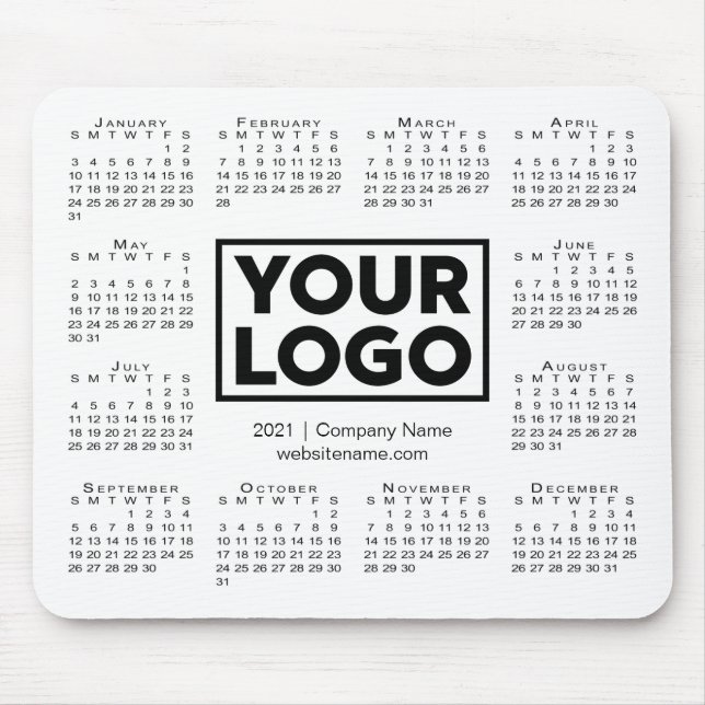 Modern 2021 Calendar Business Company Logo White Mouse Pad (Front)