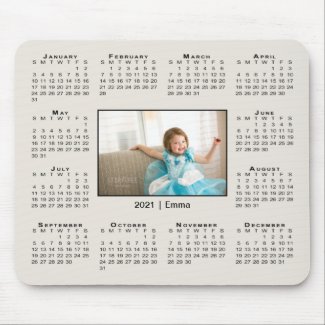 Modern 2021 Calendar Your Photo and Name on Beige Mouse Pad