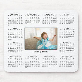 Modern 2021 Calendar Your Photo and Name on White Mouse Pad