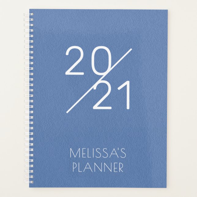 Modern 2021 Elegant Blue Personalized Name Planner (Front)