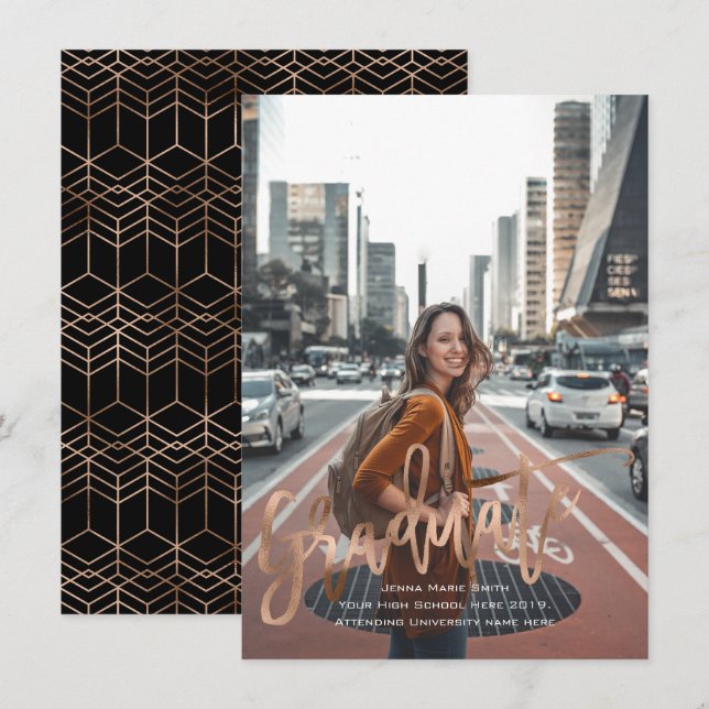 Modern, 2021, Rose Gold Graduation Announcements (Front/Back)