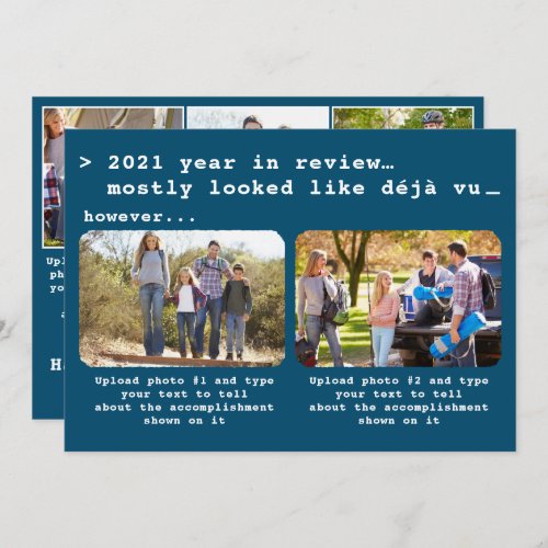 Modern 2021 Year in Review Blue Family Photo Holiday Card