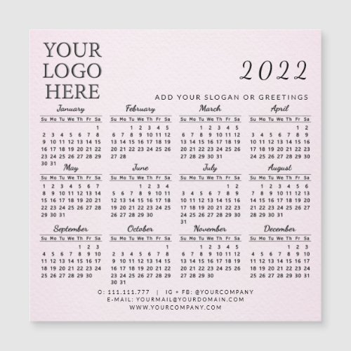 Modern 2022 Business Calendar Magnet Blush Pink