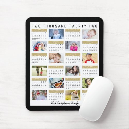 Modern 2022 Calendar 12 Photo Collage Your Color Mouse Pad