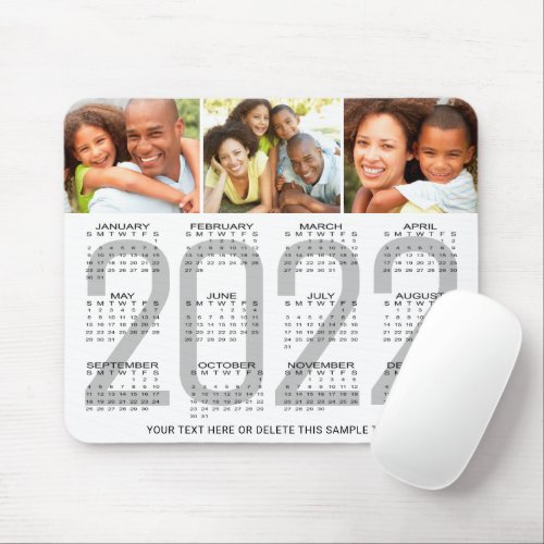 Modern 2022 Calendar 3 Photo Collage Personalized Mouse Pad