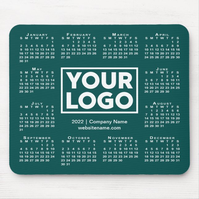 Modern 2022 Calendar Business Logo Blue-Green Mouse Pad (Front)