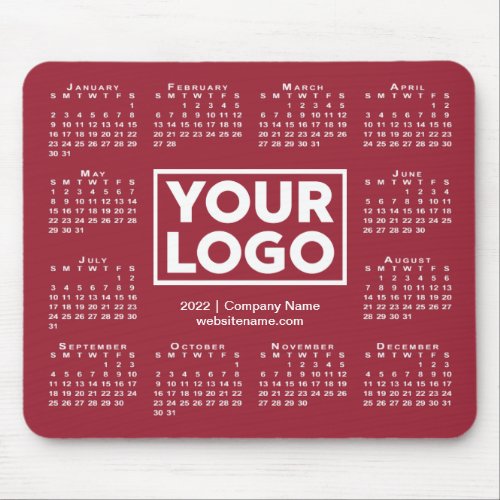 Modern 2022 Calendar Business Logo Burgundy Mouse Pad