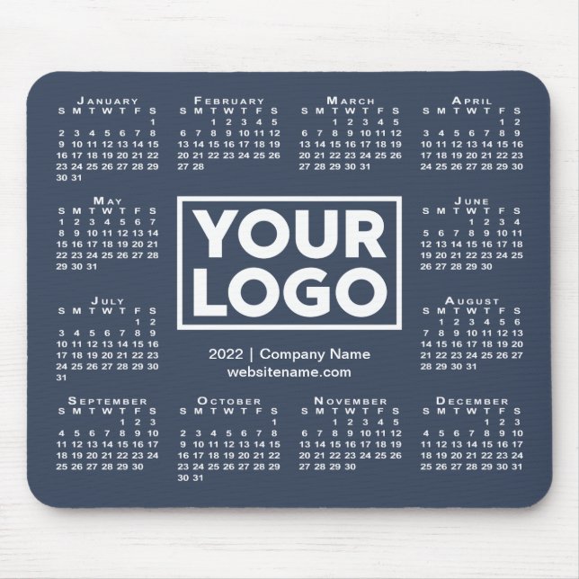 Modern 2022 Calendar Business Logo Navy Blue Mouse Pad (Front)