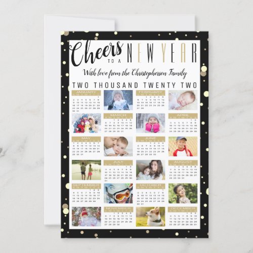 Modern 2022 Calendar CHEERS NEW YEAR Photo Collage Holiday Card