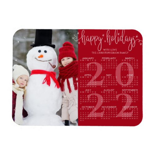 Modern 2022 Calendar Photo Script HAPPY HOLIDAYS Magnet