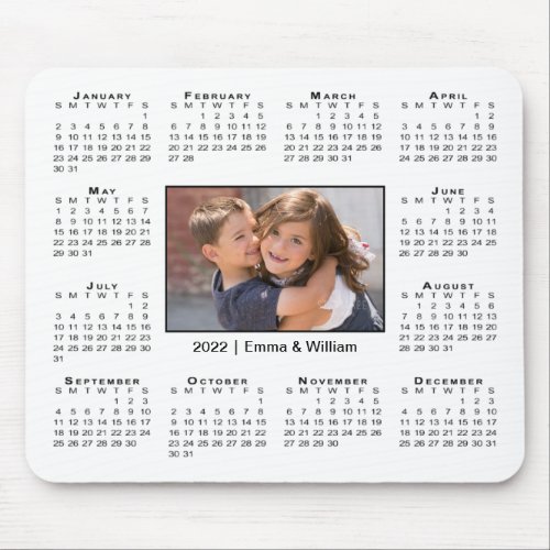 Modern 2022 Calendar Your Photo and Name on White Mouse Pad
