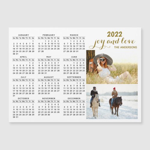 Modern 2022 Magnet Photo Calendar Black White Gold