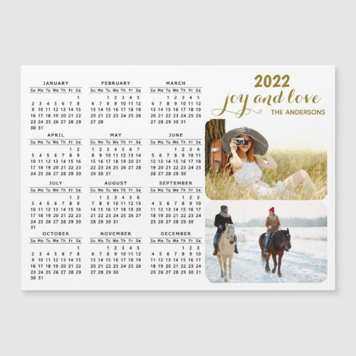 Modern 2022 Magnet Photo Calendar Black White Gold