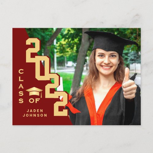 Modern 2022 PHOTO Graduation Party Invitation Postcard - Modern 2022 PHOTO Graduation Party Invitation Postcard.