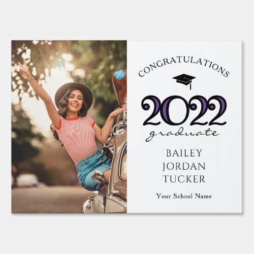 Modern 2022 Purple Photo Graduation Yard Sign