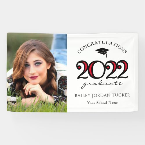 Modern 2022 Red Photo Graduation Party Banner