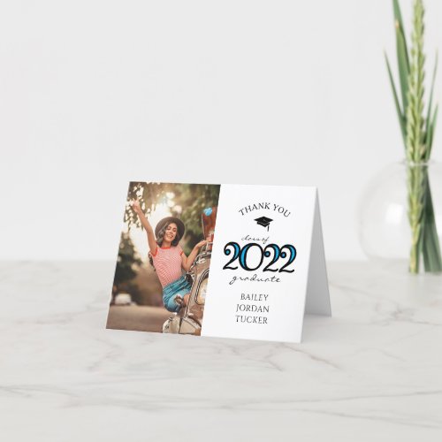 Modern 2022 School Colors Blue Photo Graduation Thank You Card