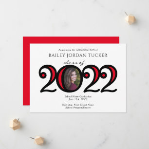 Modern 2022 School Colors Photo Red Graduation Announcement