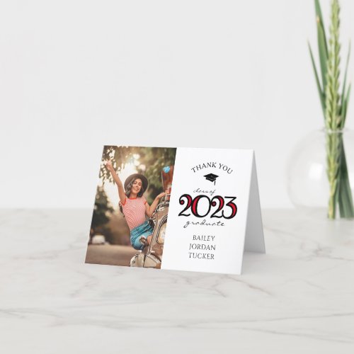 Modern 2022 School Colors Red Photo Graduation Thank You Card