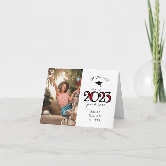 Modern 2022 School Colors Red Photo Graduation Thank You Card | Zazzle