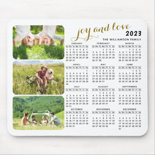 Modern 2023 Calendar 3 Photo Collage Mouse Pad