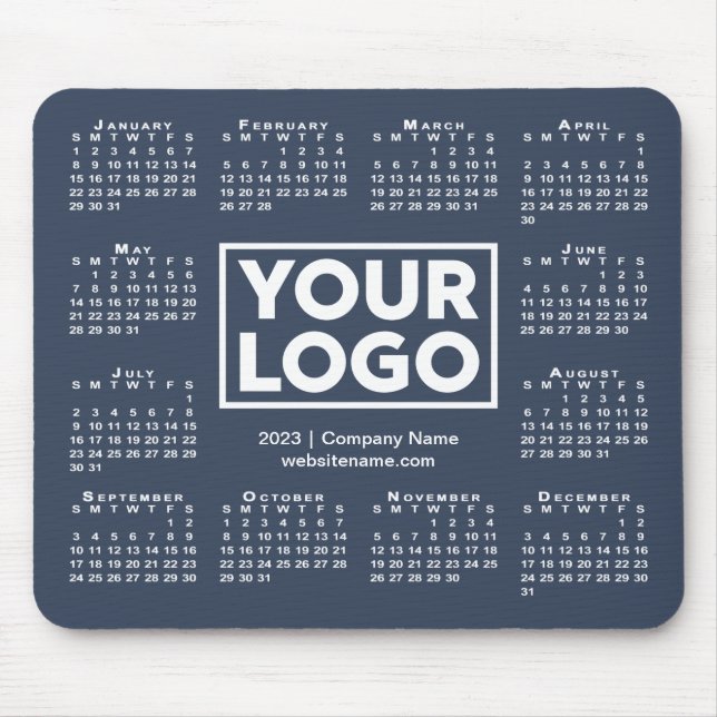 Modern 2023 Calendar Business Logo Navy Blue Mouse Pad (Front)
