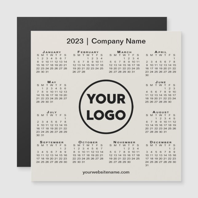 Modern 2023 Calendar Company Logo on Beige Magnet (Front/Back)