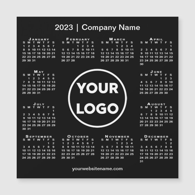 Modern 2023 Calendar Company Logo on Black Magnet (Front)