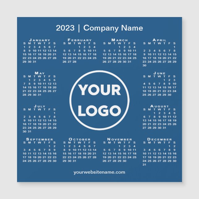 Modern 2023 Calendar Company Logo on Blue Magnet (Front)
