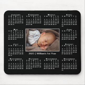 Modern 2023 Calendar Your Photo Name on Black Mouse Pad
