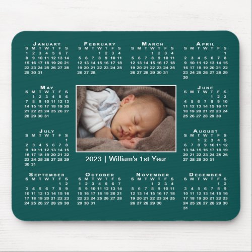 Modern 2023 Calendar Your Photo Name on Teal Mouse Pad