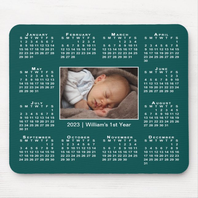 Modern 2023 Calendar Your Photo Name on Teal Mouse Pad (Front)